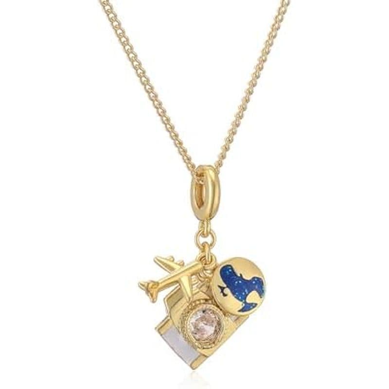 Colar Com Pingente De Passaporte De Mapa De Avião Banhado A Ouro 14K Para Presente De Aniversário Feminino