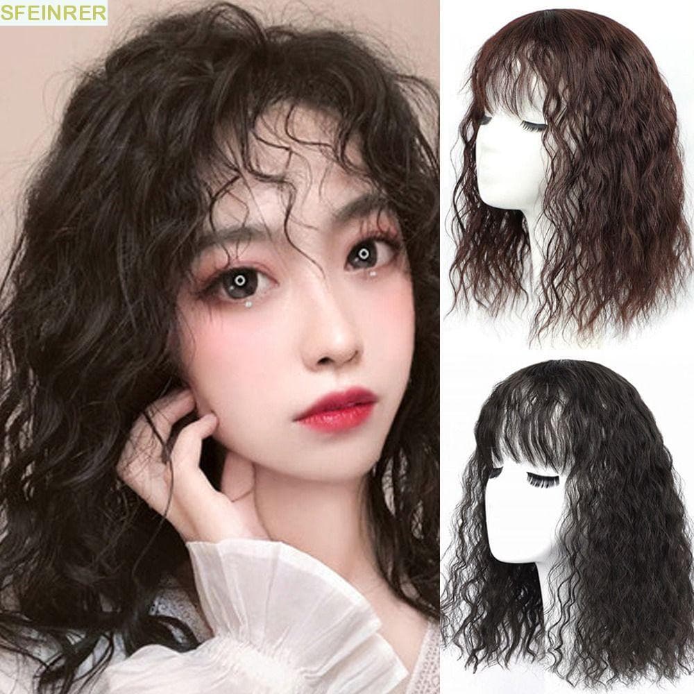 Sfeiner Milho Encaracolado Franja Capa De Cabelo Branco Extensões Sintético 3d Fibra De Alta Temperatura Topper Falso Pe