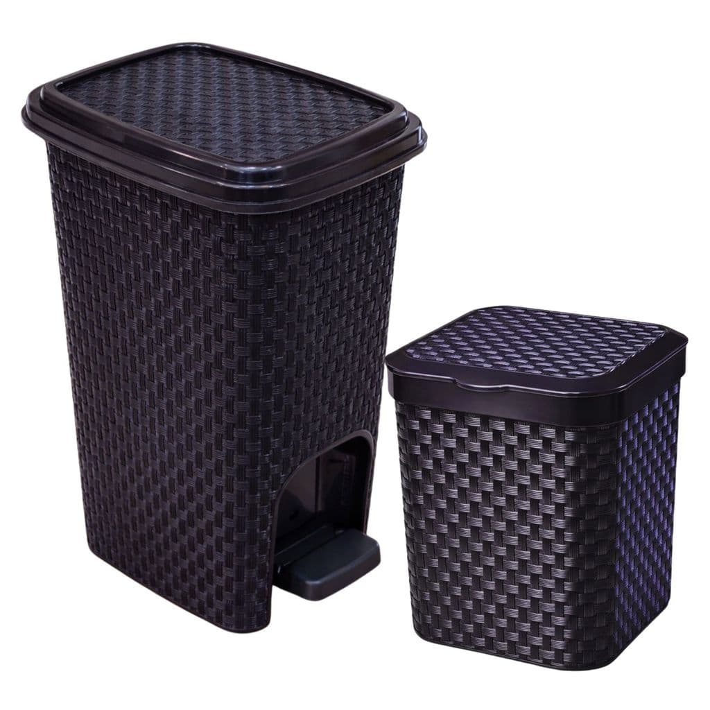 Kit Lixeira 7L/05L Pedal Cesto Lixo Antiodor Rattan Pia Banheiro Cozinha Escritório Cestinho Coletor