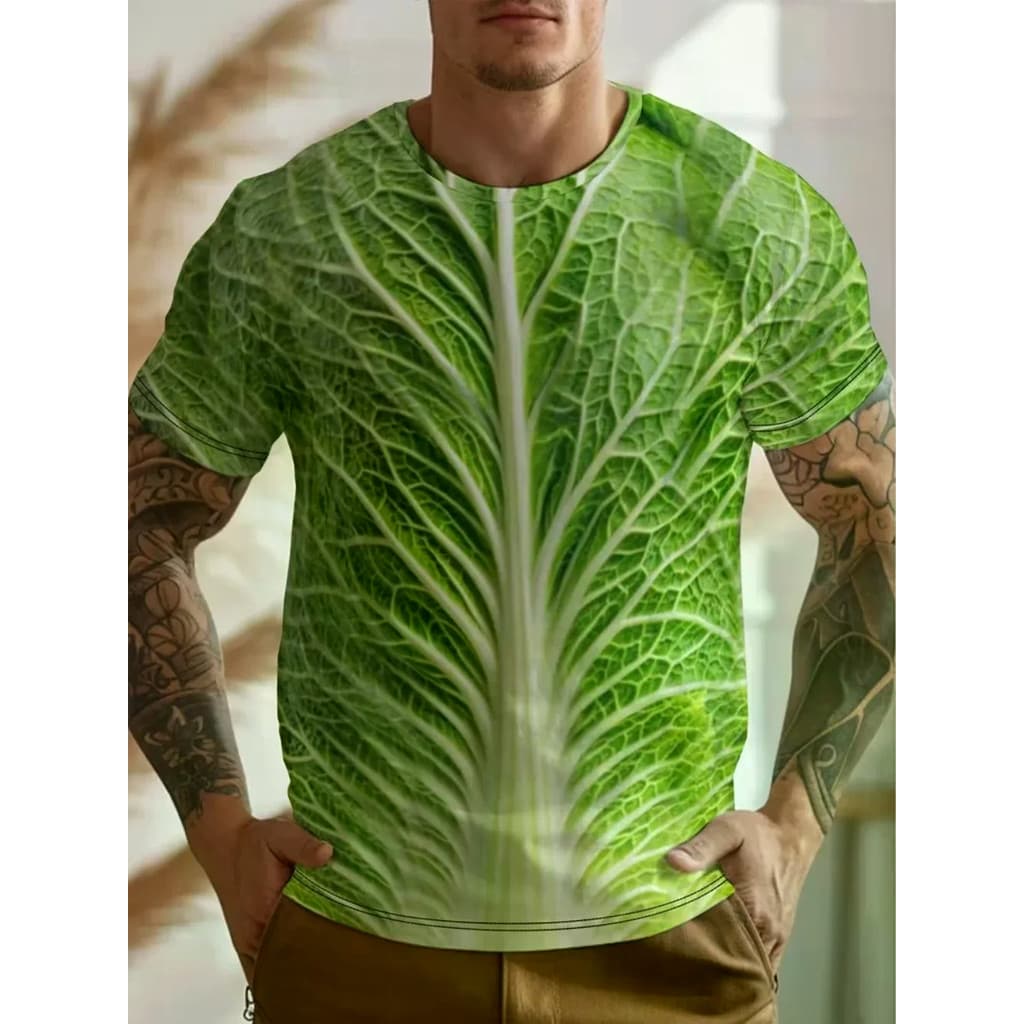 A Interessante Camiseta Masculina De Tamanho Grande Com Estampa De Repolho E Alface De Verão 3D É Adequada Para Uso Diár