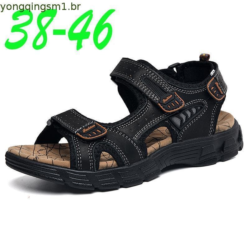 Sandálias Masculinas de Couro Genuíno Verão Novas Sapatos de Praia Antiderrapantes para Cnhada e Trekking Casuais NXR
