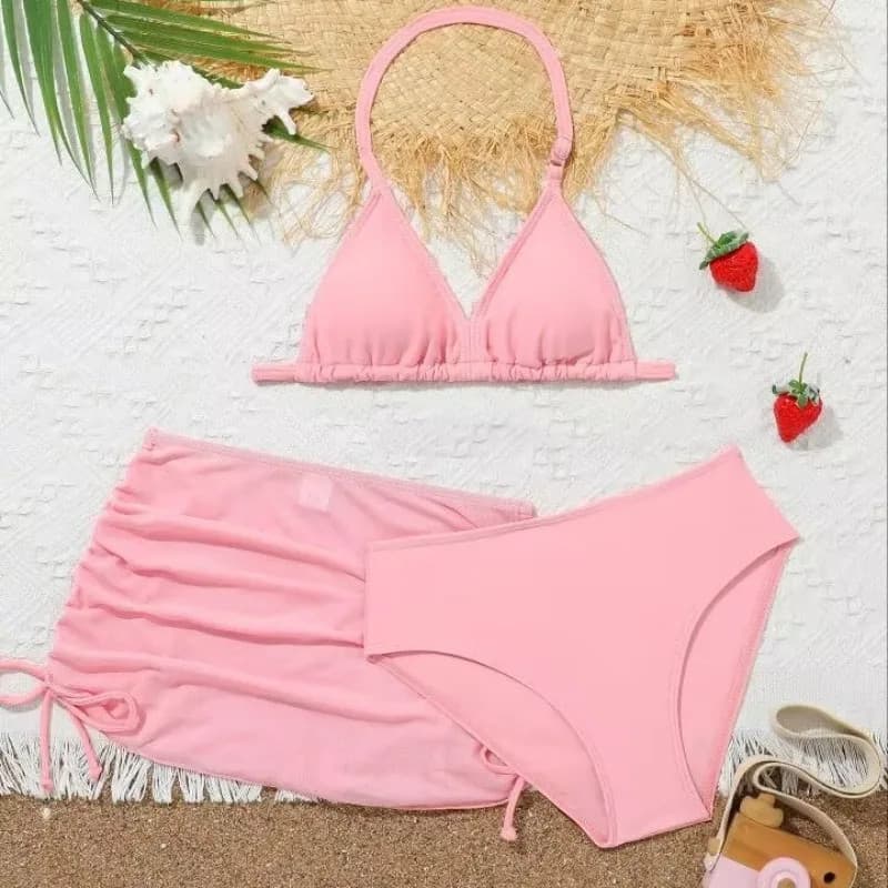 8-12 Anos Meninas Biquíni Maiô Com Cordão Saia De Praia Crianças 3 Peças Infantil Terno De Natação Para Adolescentes