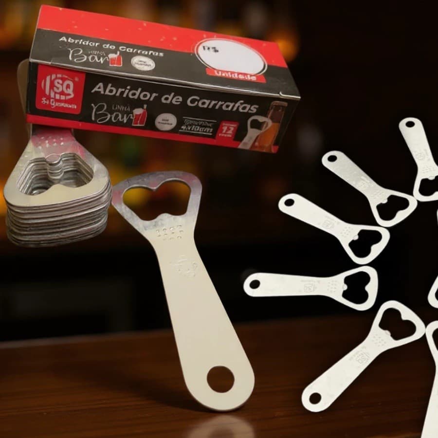 Kit 12 Abridor Garrafa Inox Profissional Reforçado Atacado Resistente Bebidas Festas Restaurantes Top
