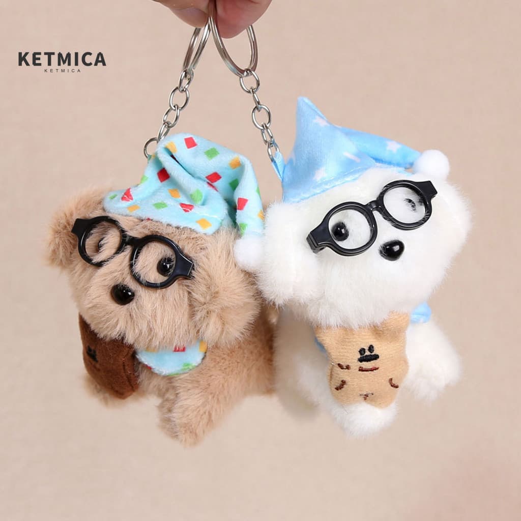 Portable Hanging Buckle Cute Dog Keychain Sleeping Plush with Hat Bib – Soft Stuffed Puppy Backpack Charm Perfect Gift