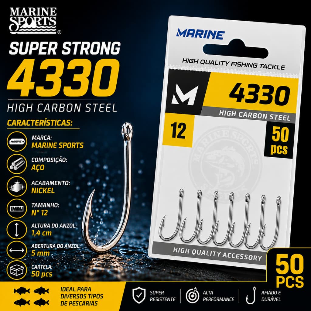 Anzol de Pesca 4330 Marine Sports N° 12 - Cartela 50 pc