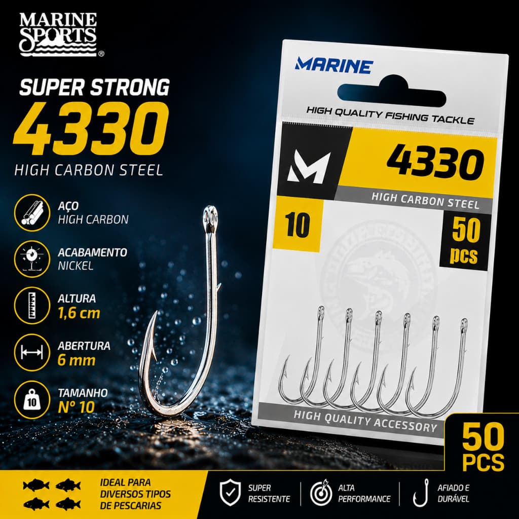 Anzol de Pesca 4330 Marine Sports N° 10 - Cartela 50 pc