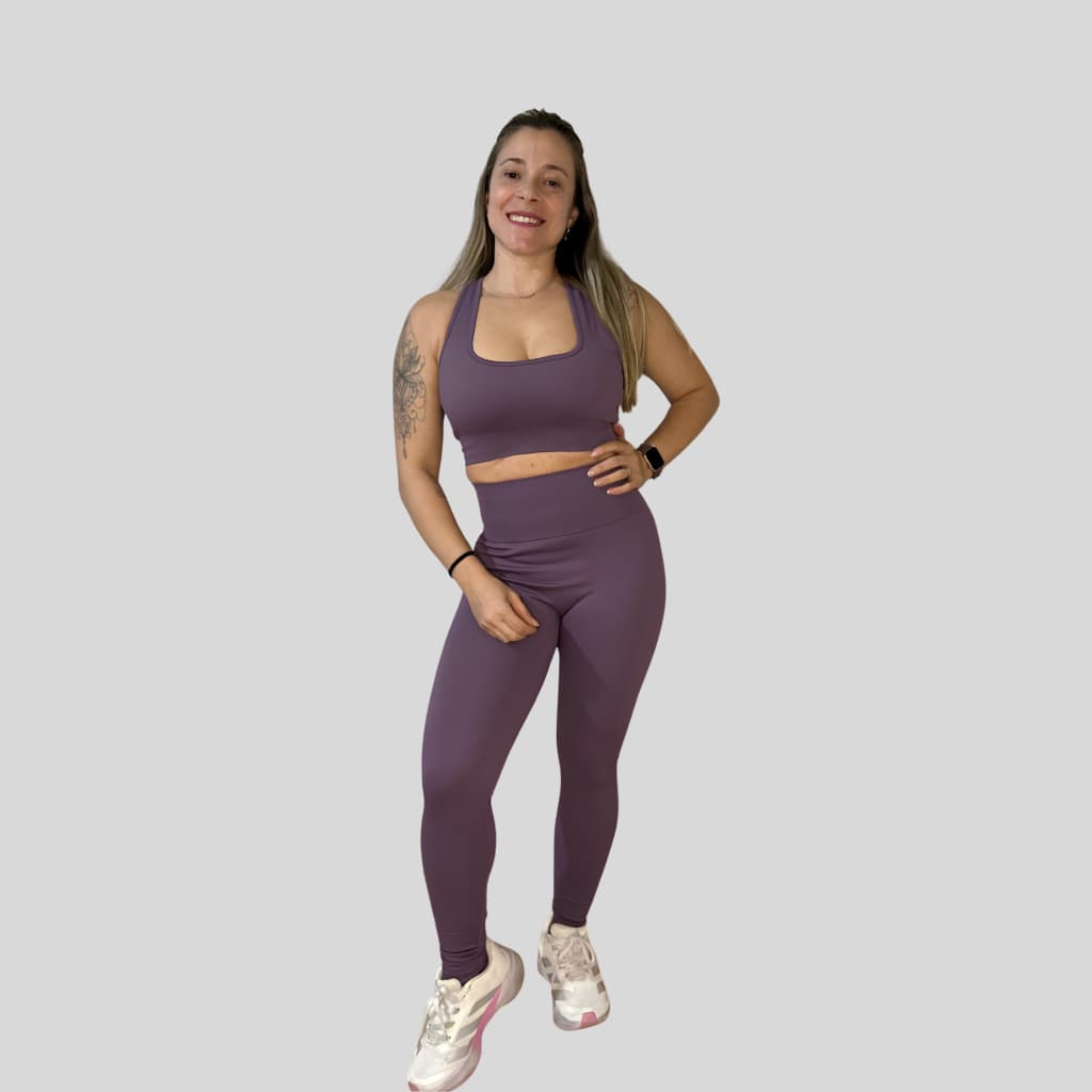 Conjunto Calça e Top cruzado Canelado Academia Cintura Alta