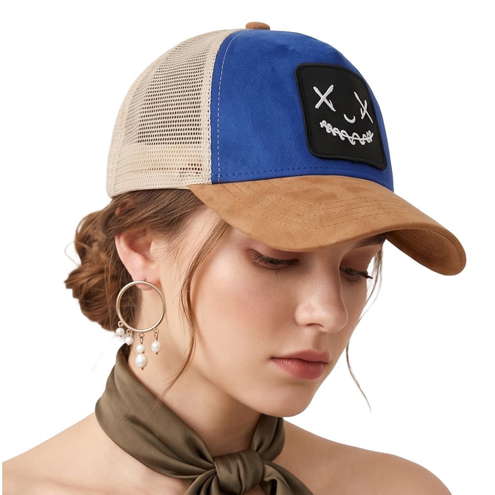 [Estoque pronto] Spoof < XX} Boné de malha bordado Flow Suede Truck Cap Homens Mulheres Street Wear Boné de beisebol WJG