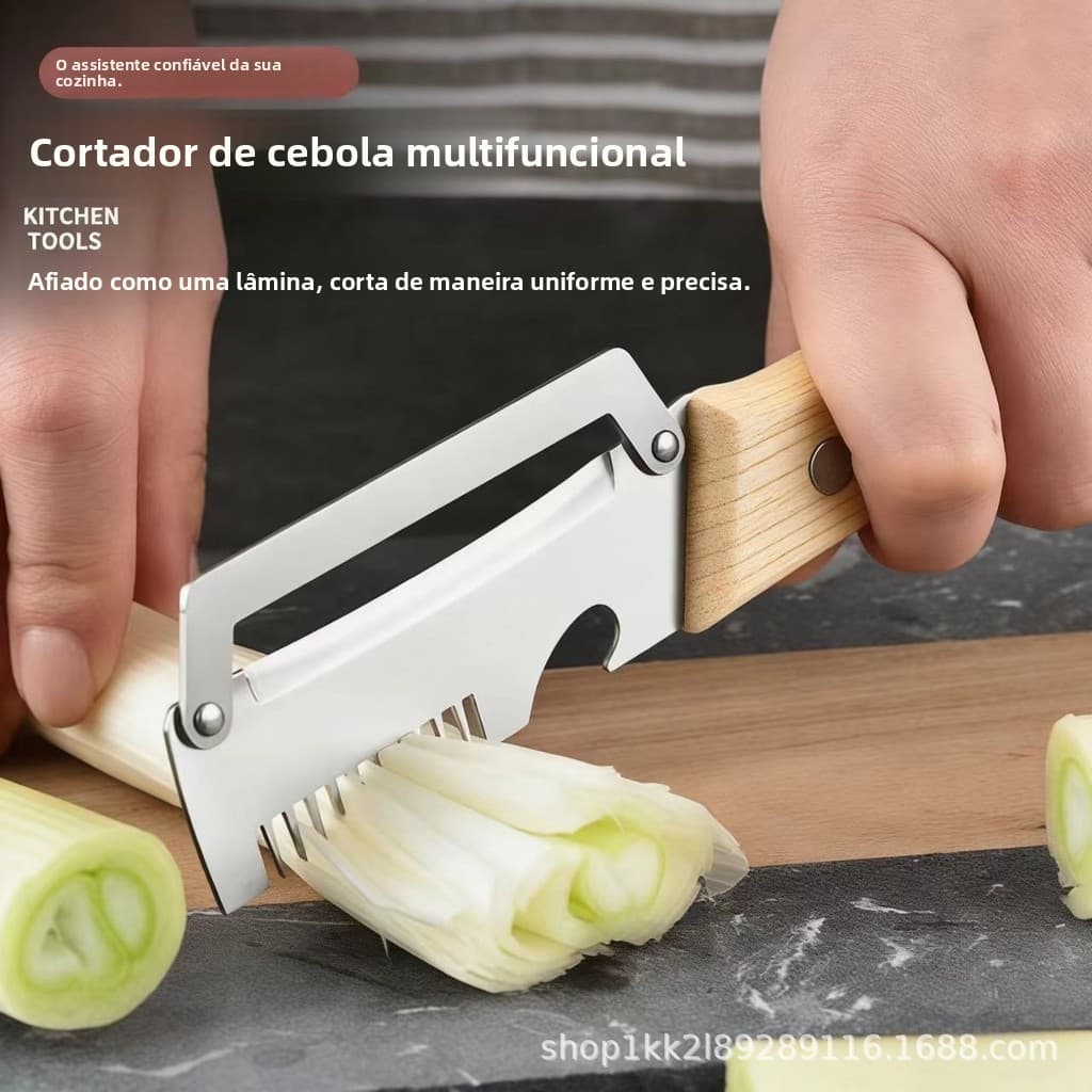 Multifuncional cortador de cebolha de cozinha 3-em-1 &amp; Vegetable peeler com mancha de madeira, cortador e aberto de