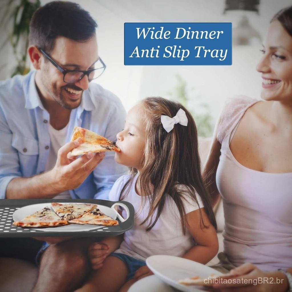 Bandejas para Comer no Sofá - Conjunto de 2 - Bandejas Antiderrapantes para Jantar com Alças (Preto e Branco)