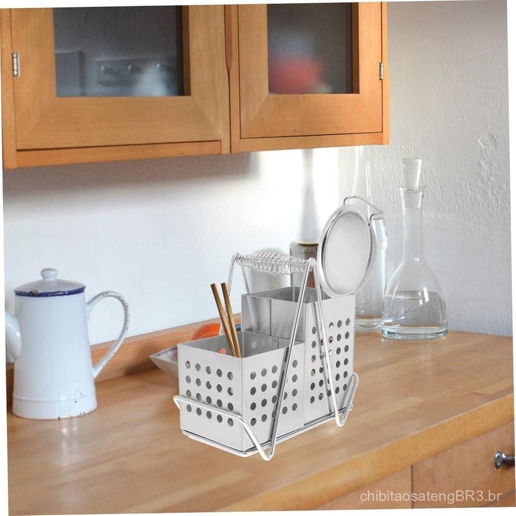 1 Conjunto de Organizador Prático de Aço Inoxidável para Utensílios de Cozinha com Drenagem - Suporte Multifuncional par