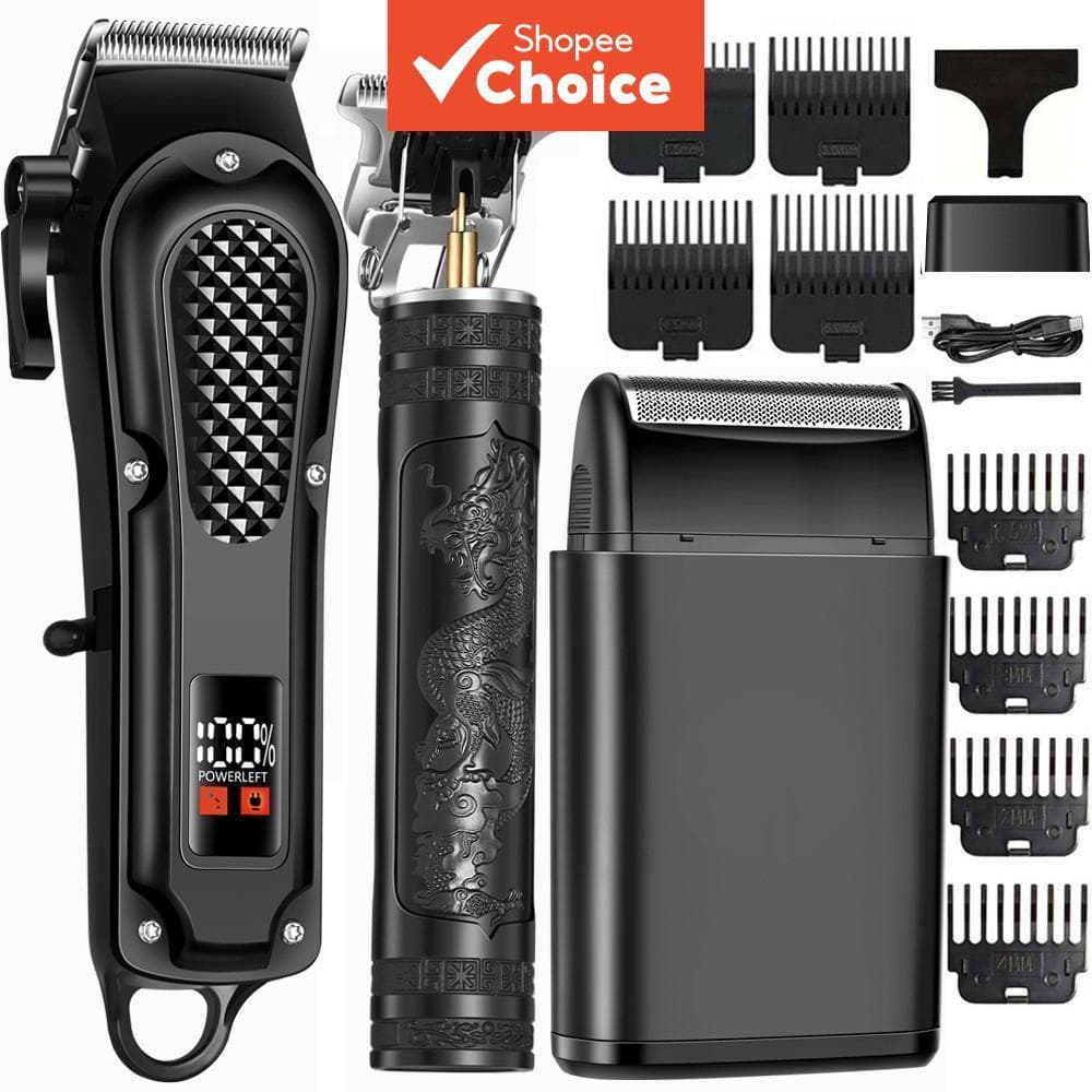 Kit Cortador de Cabelo e Aparador Sem Fio para Homens, 3 Peças, Kit Profissional de Corte com Barbeador de Folha,