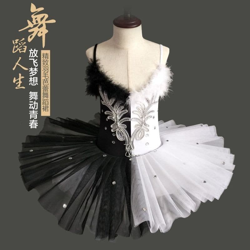 [WDF] Novo estilo meninas cisne preto competição de dança saia de balé saia de gaze, fantasia de balé de cisne branco, Y