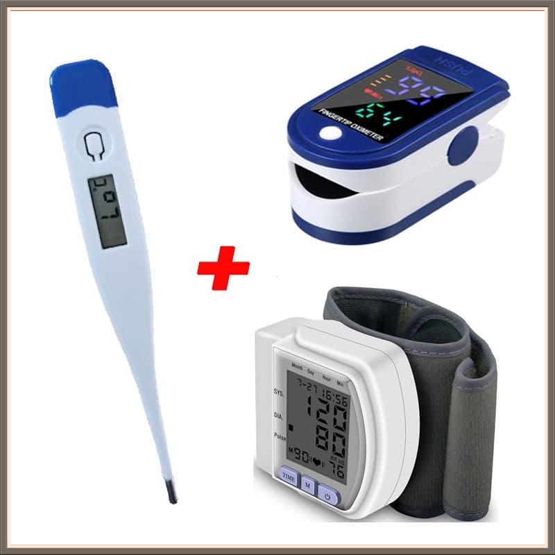 Conjunto de termômetro eletrônico YJJF + medidor de oxigênio no sangue rosa com medidor de pressão arterial MAMO