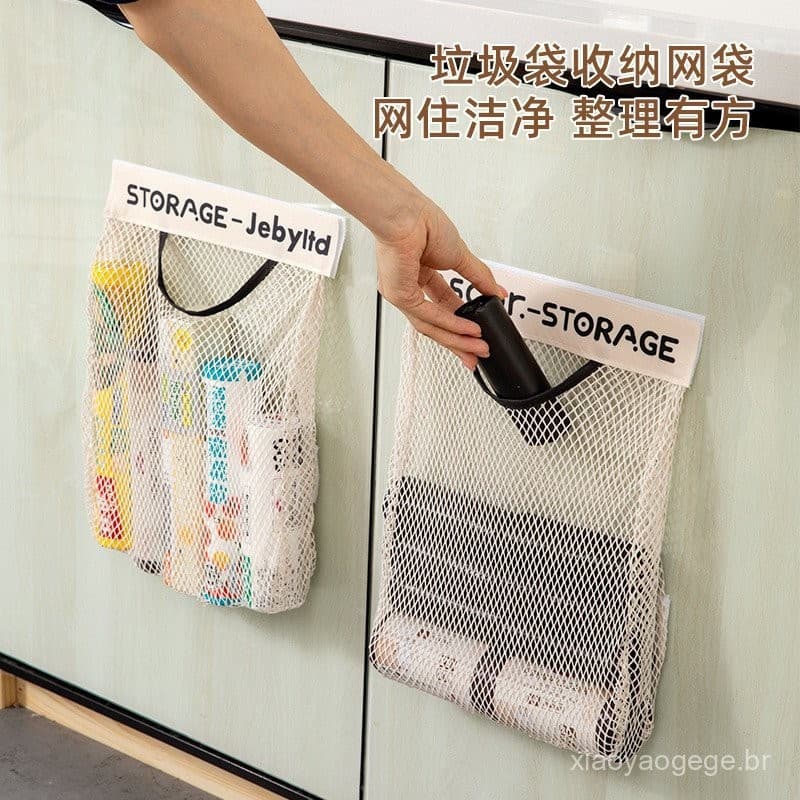 [Design de Velcro Montado na Parede] Organizador de Sacos de Lixo de Cozinha |   Bolsa de armazenamento de malha de gran