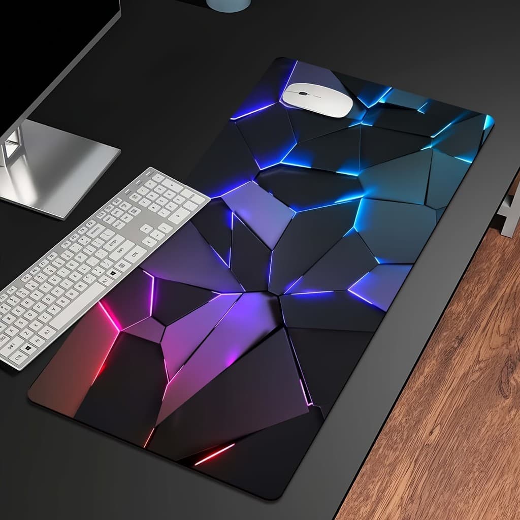 Tapete De Mouse Para Jogos Com Rachaduras Geométricas Neon , Base De Borracha Antiderrapante Borda Costurada , À Prova D