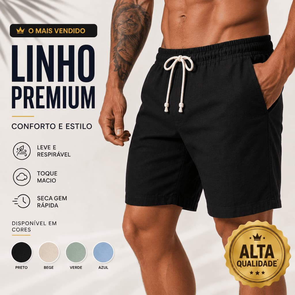 Bermuda de Linho Básico Mauricinho Short Casual Sarja Praia Verão Envio Rápido