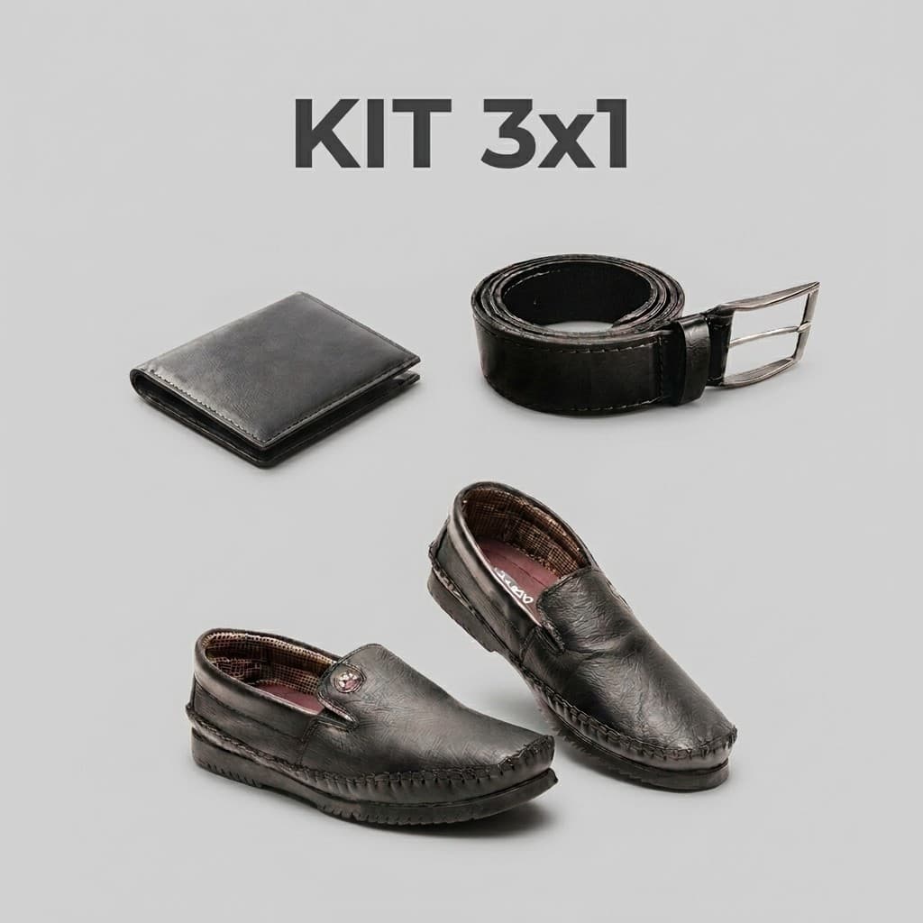 Kit 3x1 Sapato Mocassim Casual Social Com Cinto E Carteira