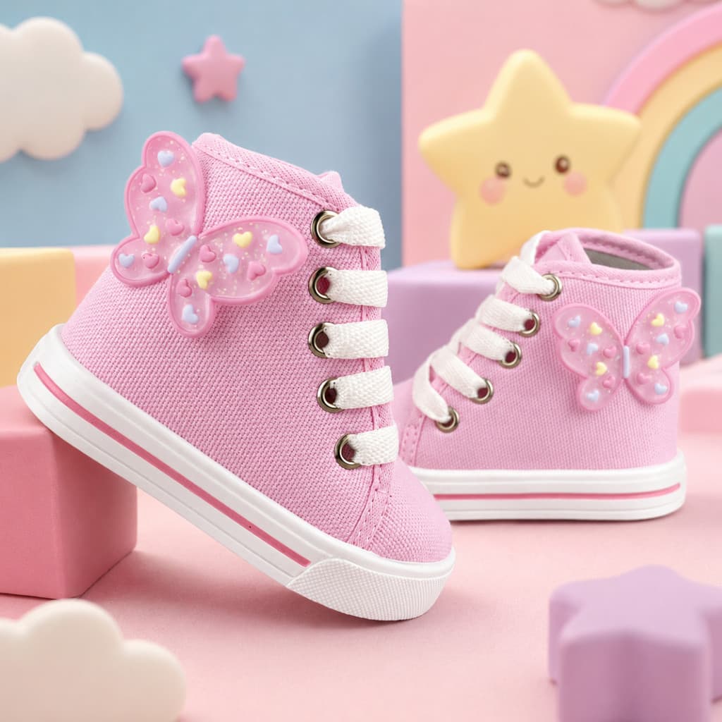 Tênis Infantil Menina Borboleta Cano Alto 16 a 27 Casual Primeiros Passos