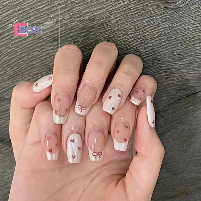 HCCC 24 Pçs Imprensa Em Unhas Rosa Gradiente Falsas Brilhante Artificial Dedo Manicure Reutilizável Novo