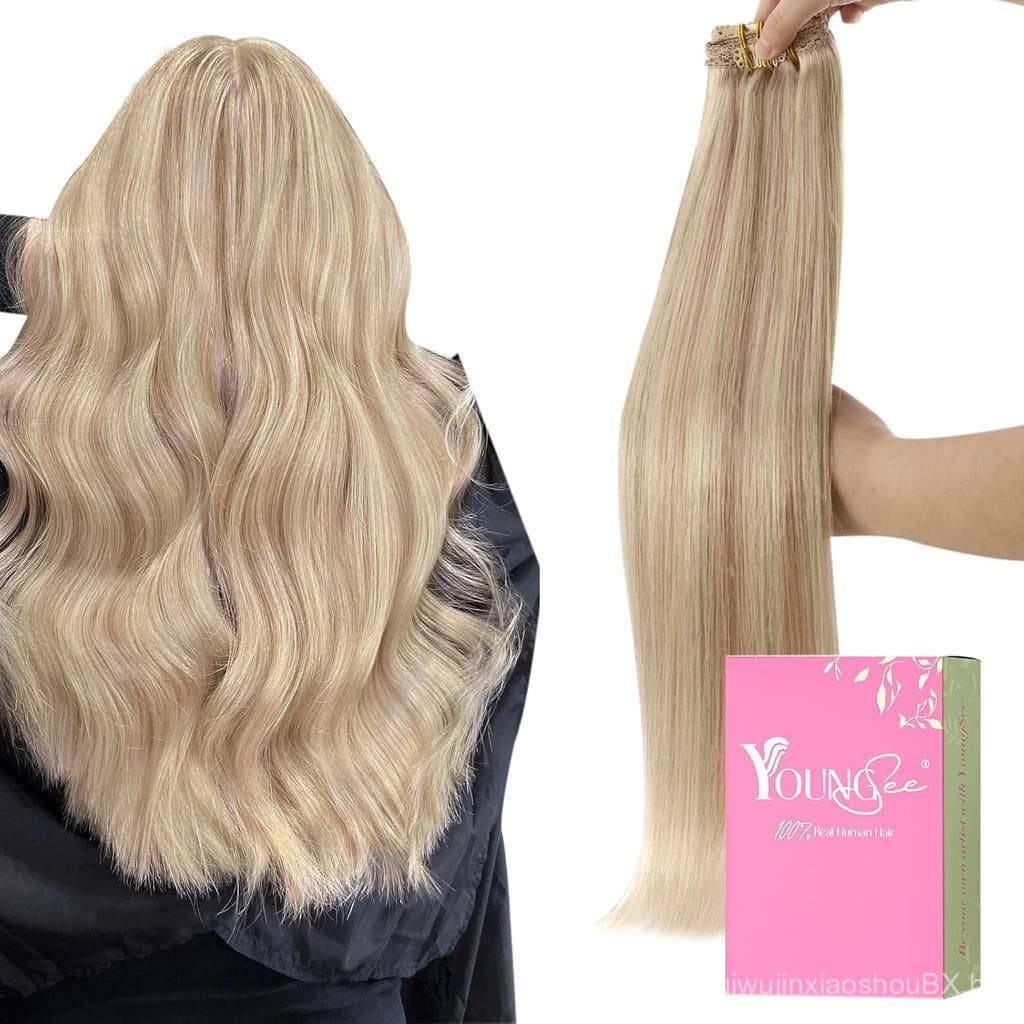 Extensões de cabelo com clipes Youjian, extensões de cabelo sintético, cor quente e vibrante, peso 80 gramas, compriment