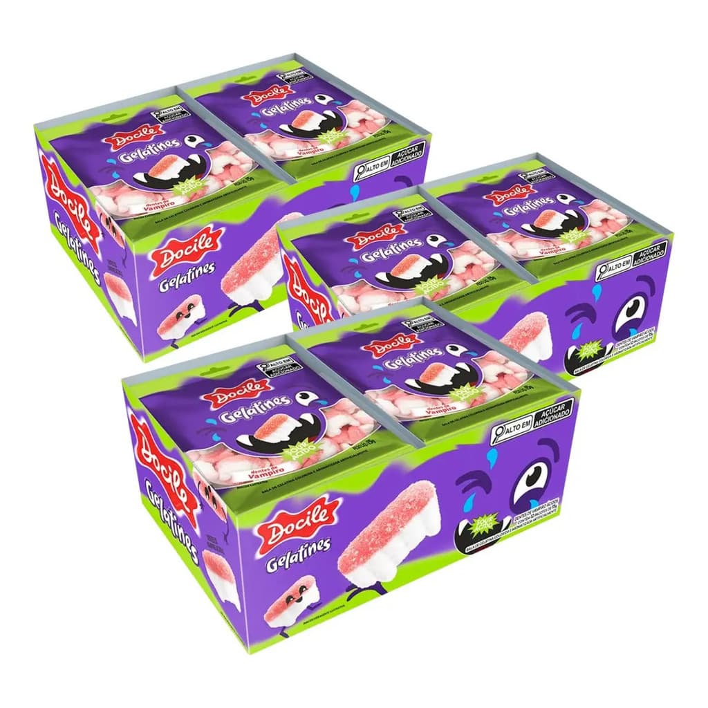 Kit 3 Cxs Mini Gelatina Gelatines Docile Dente Vampiro 12 Un