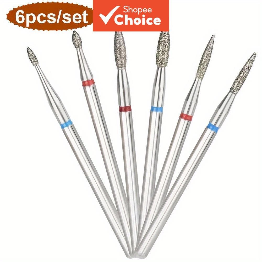 Kit-6 Brocas de Unha em Forma de Chama Profissional, Burr de Limpeza de Cutículas, Brocas Elétricas para Manicure,