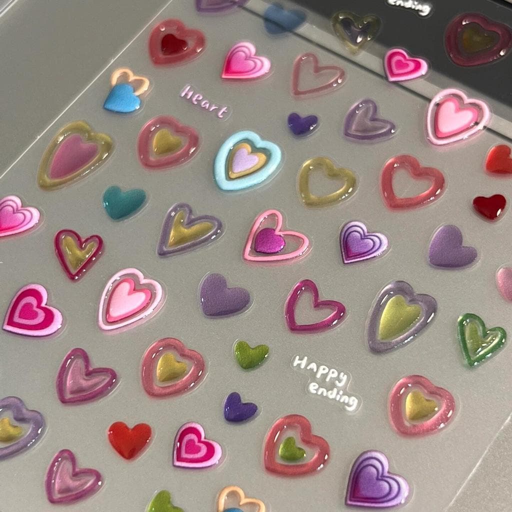 [Estoque pronto] Colorido menina amor coração dopamina geléia Manicure adesivo tridimensional rosa pêssego coração diy b