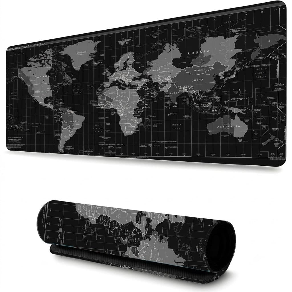 Mouse Pad Gamer Mapa Mundi Preto 90x40 cm