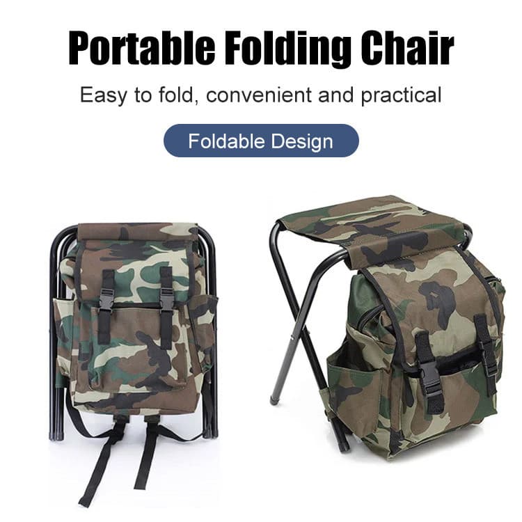 [Compacto e Prático] Leisure Outdoor Portable Hiking Backpack Chair, Foldable Fishing Stool | Banco Dobrável/Camping/Pes
