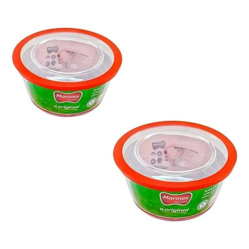 Kit 2 Tigelas Redondas Com Tampa Plástica Marinex 1,2 E 2,4lt Transparente