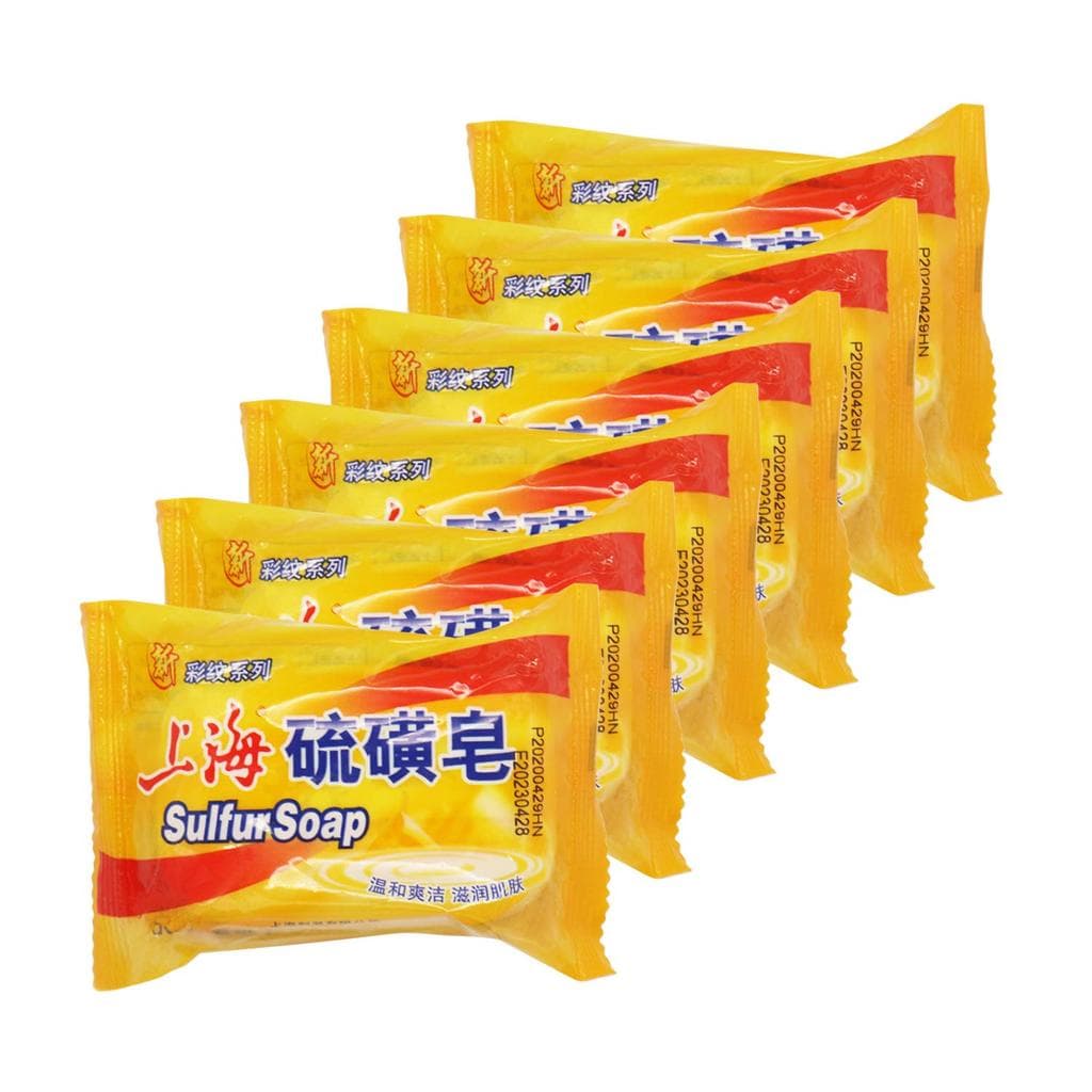 Sabonete de Enxofre Bee & Flower Shanghai 10% para Rosto e Corpo, Sabonetes em Barra de Enxofre para Acne, 3.4 Oz (6 Pac