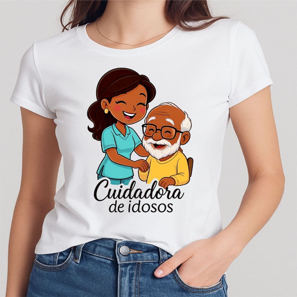 Camisa Cuidadora de Idosos Fofa Baby Look Blusa Variados Variados 01C2