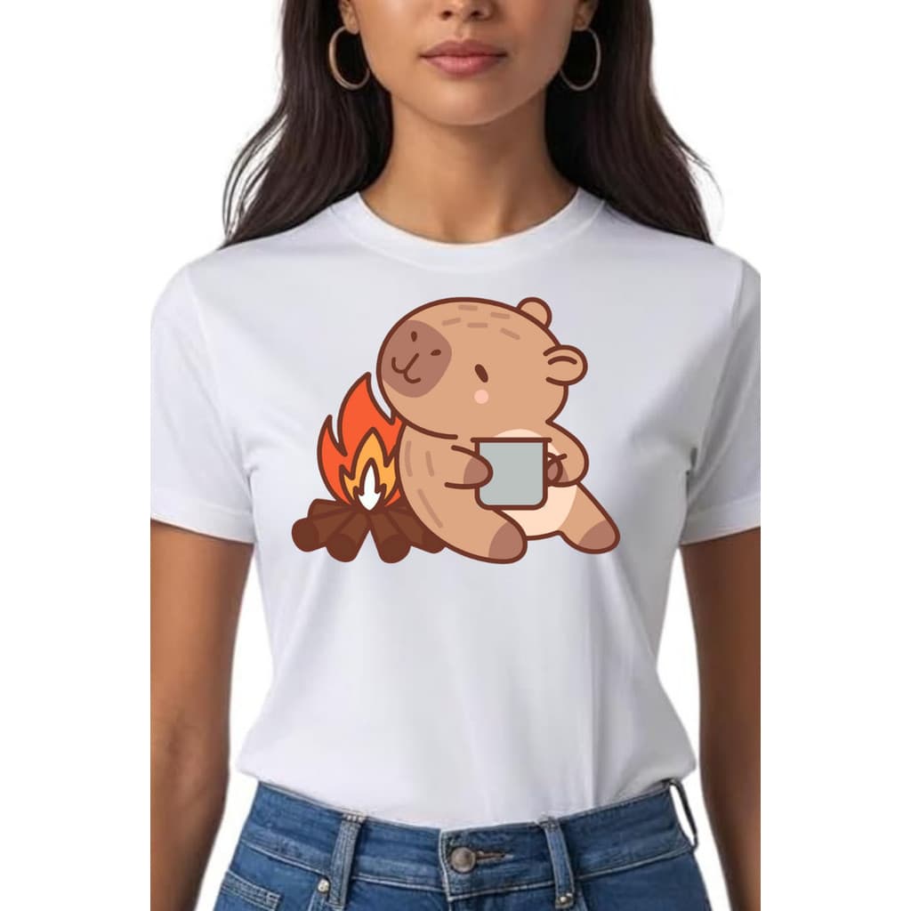 Camiseta T-shirt Capivara Fogueira 100% Algodão Blusa Camisa