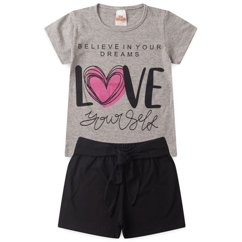 Conjunto Infantil Feminino Love Dreans Verão  2 ao 14 anos