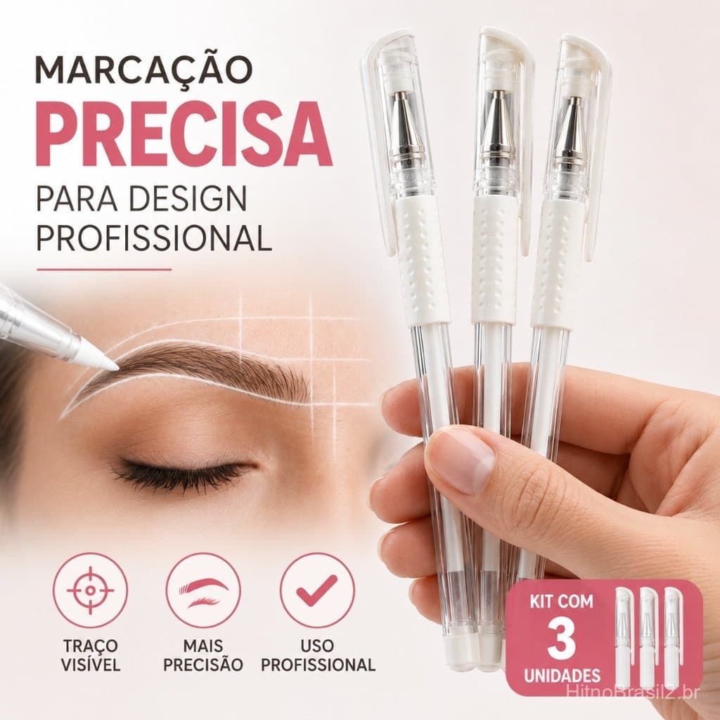 Kit 3 Canetas Gel Branca Marcação Sobrancelha Design Micropigmentação Microblading