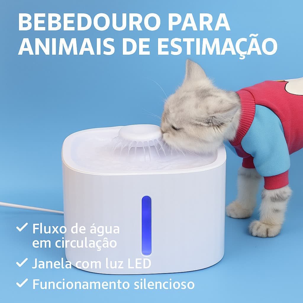 Bebedouro Fonte De Água Para Gatos Silencioso E Econômico Filtro Para Pet Cachorro Gato 3 Litros