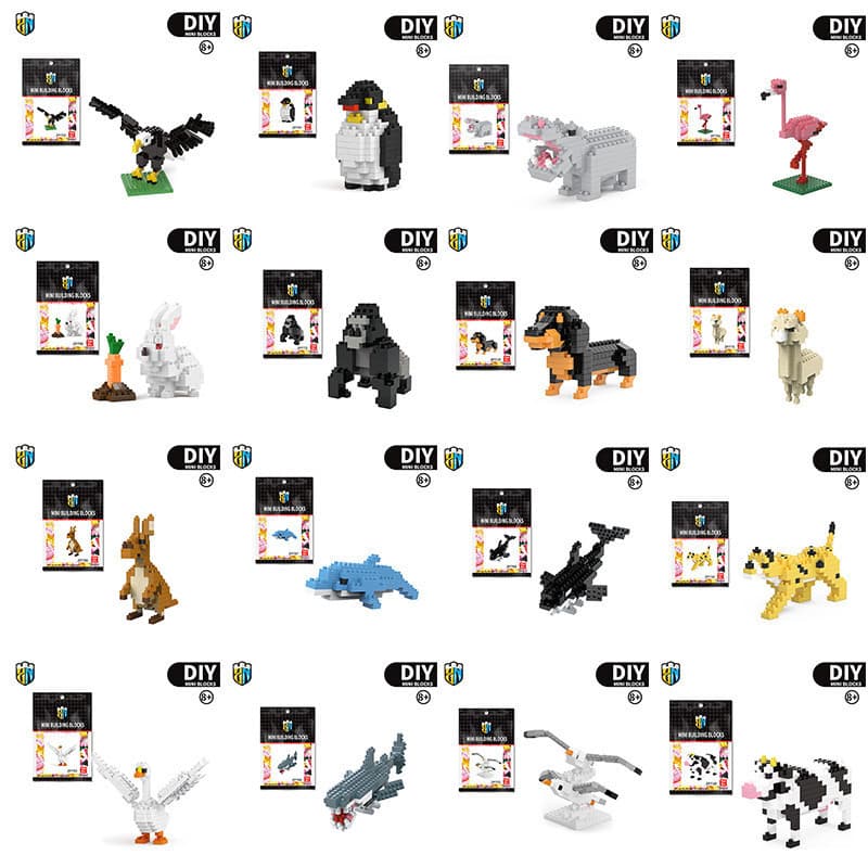 Blocos de construção micro de pequenos animais, primeira edição, 50 blocos de montagem de modelo de animais, decoração D
