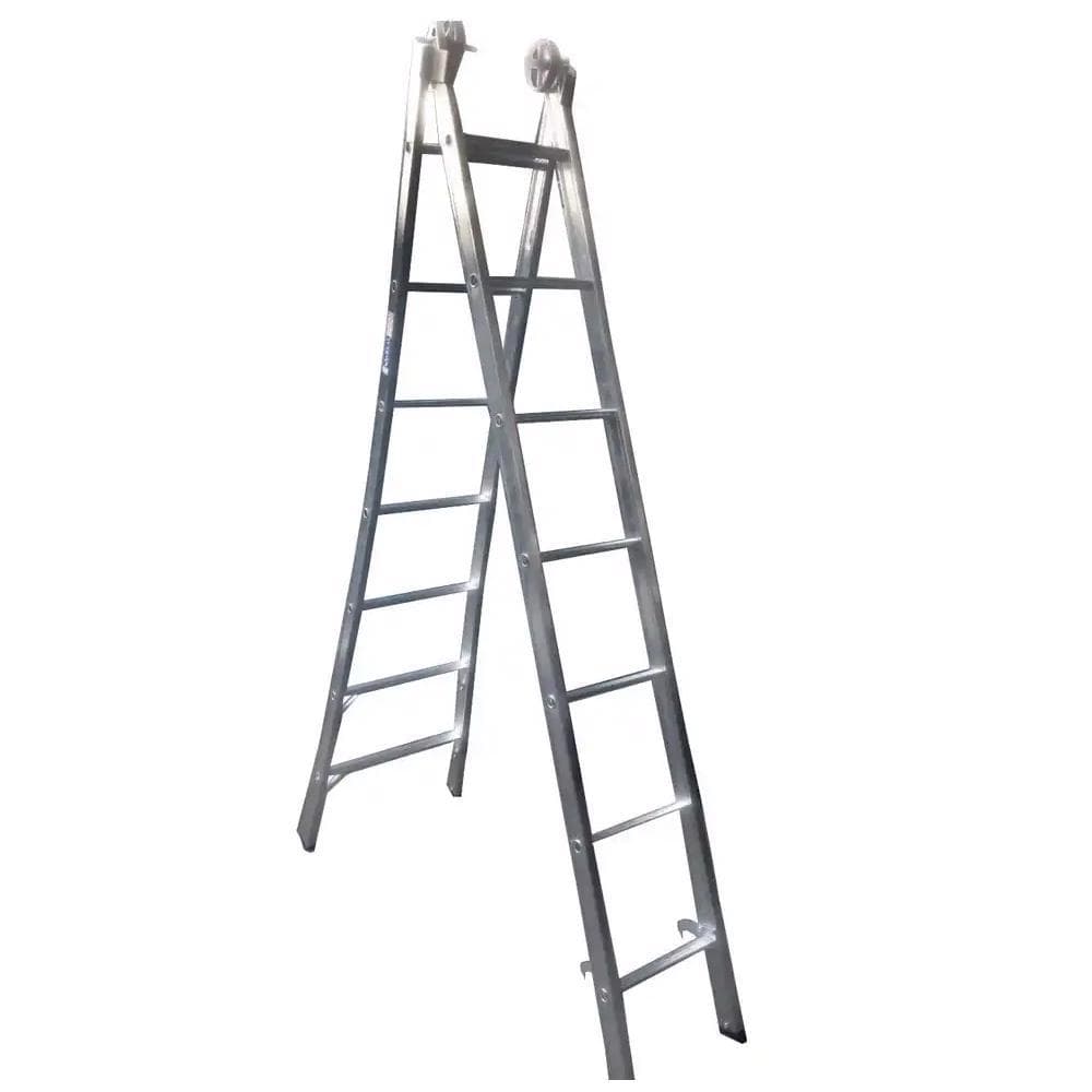 Escada Extensiva Profissional Esticável Dupla 7 Degraus - Alumínio - 57 - Real Escada