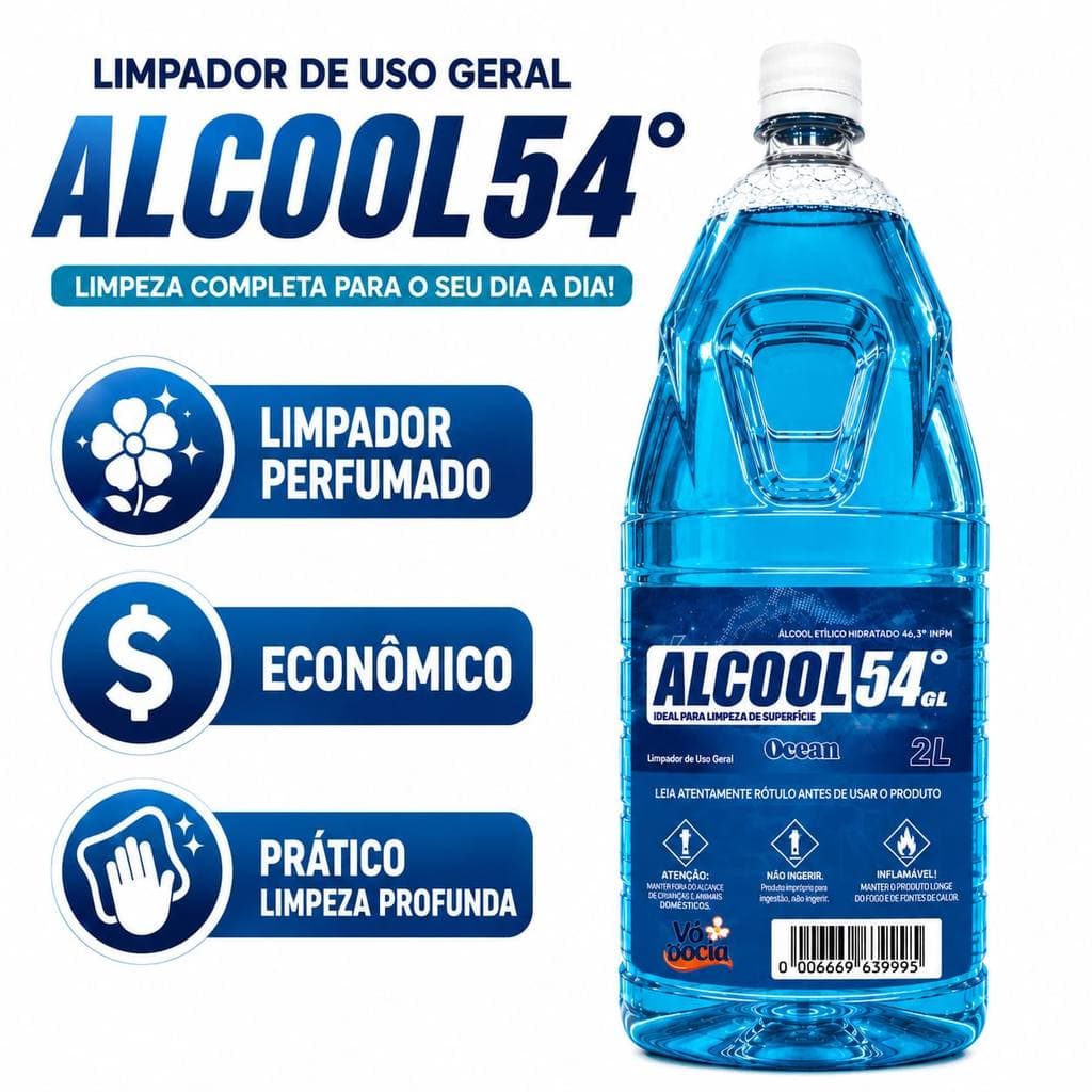 Alcool Perfumado Limpador Ocean Multiuso Brilho Extra Secagem Rapida Aroma Refrescante Para Pisos Bancadas E Moveis