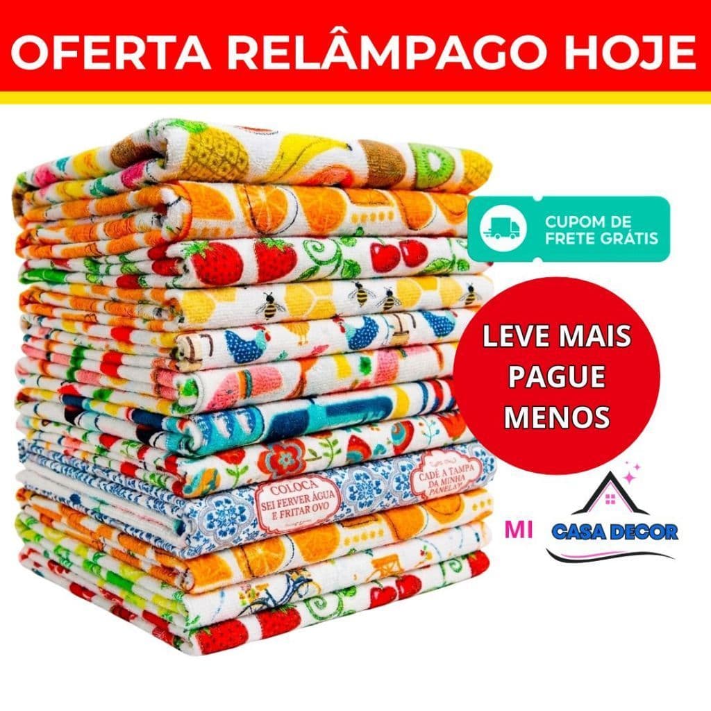 Pano de Copa Atoalhado Felpudo   Super Absorvente Algodão  10 Peças Original