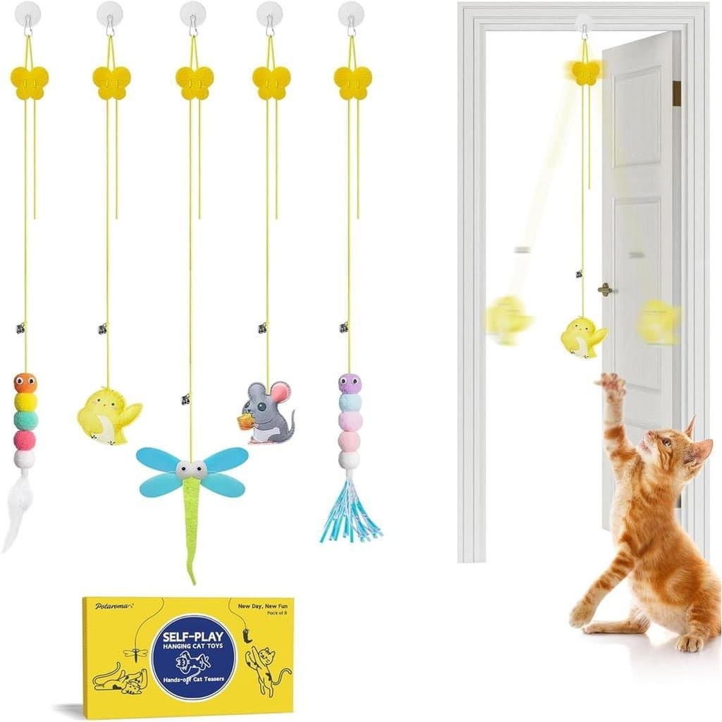 Brinquedos Interativos de Pena para Gatos Potaroma, 5 Peças, Varinha Retrátil para Gatos, Brinquedo para Gatinhos Brinca