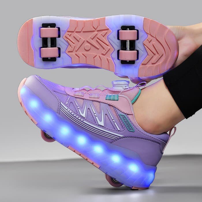 Sapatos de fuga infantis baratos, patins luminosos de quatro rodas, brinquedos para meninas, patins de oito rodas, espor