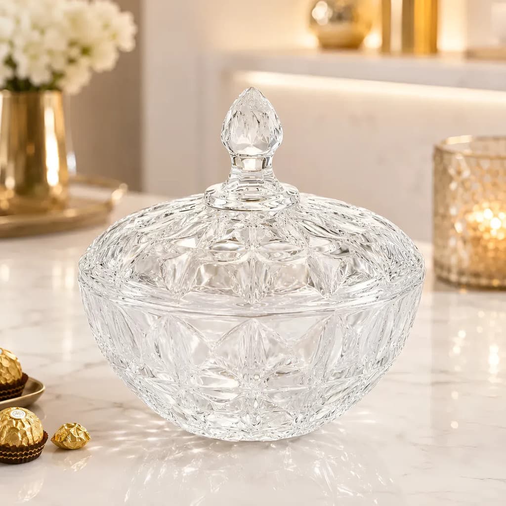Bomboniere Baleiro Diamond De Vidro Clássico Com Tampa Luxo
