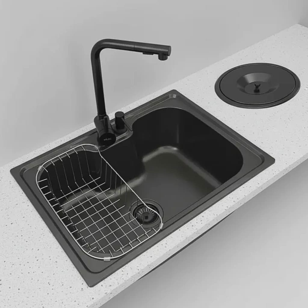 CUBA 60X42 INOX BLACK + TORNEIRA EXTENSÍVEL PRETA E LIXEIRA