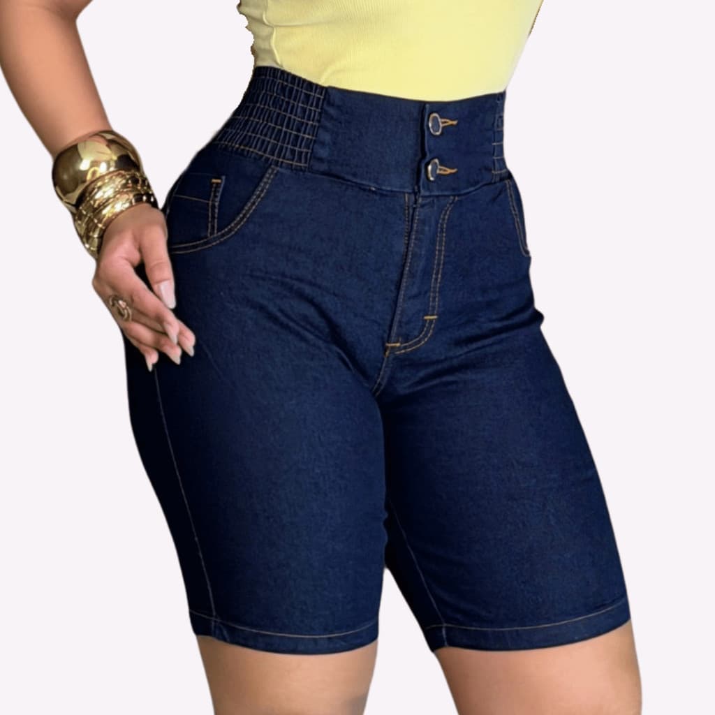 Short Jeans Cós Alto 2 botões Amaciado MIIX_&_ SHOPPING