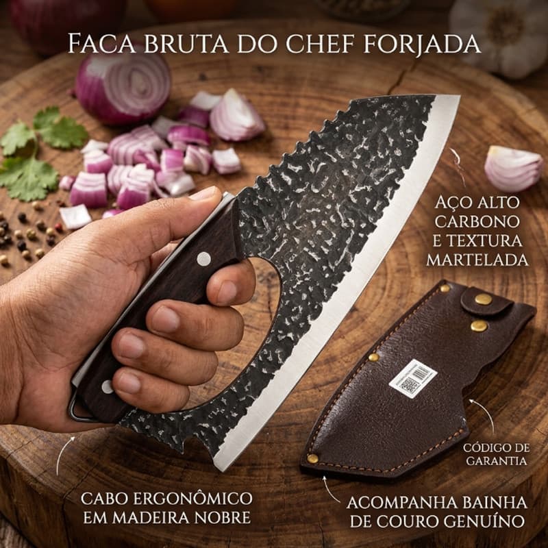 Faca de Cozinha Cutelo Inox Cabo King Artesanal Lâmina Resistente para Churrasco e Uso Diário na Cozinha