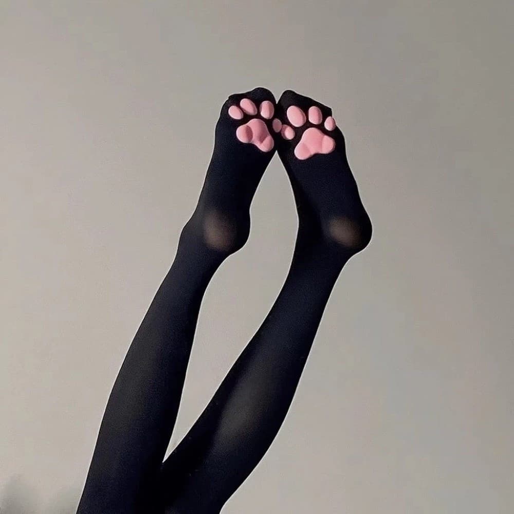 Meias de Gato ISITAB, Veludo Fofo com Pata de Gato 3D, Meias Altas Rosa Y2k, Cosplay V48U
