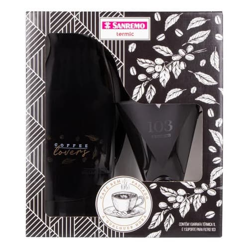 Conjunto Garrafa Bule 1l Preto Fresh Sanremo Plástico Rosca Preto