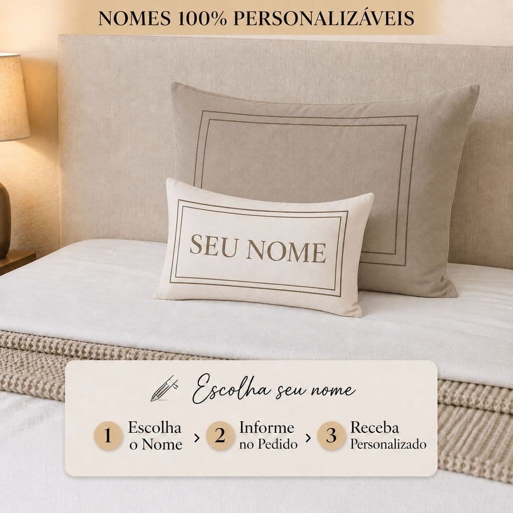Baguetes Almofada C/ Seu Nome Suede Decorativas Personalizada Com Ziper
